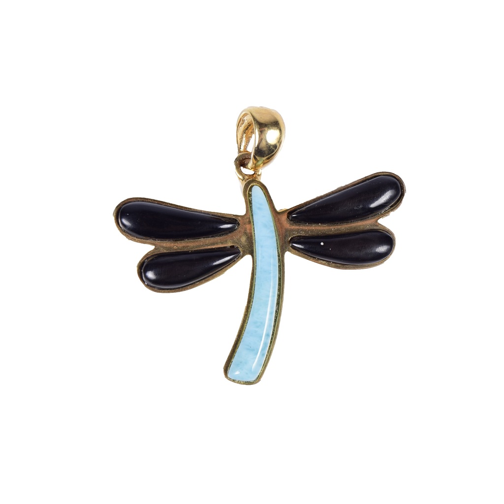 BIG DORATO COW HORN AND LARIMAR DRAGONFLY PENDANT