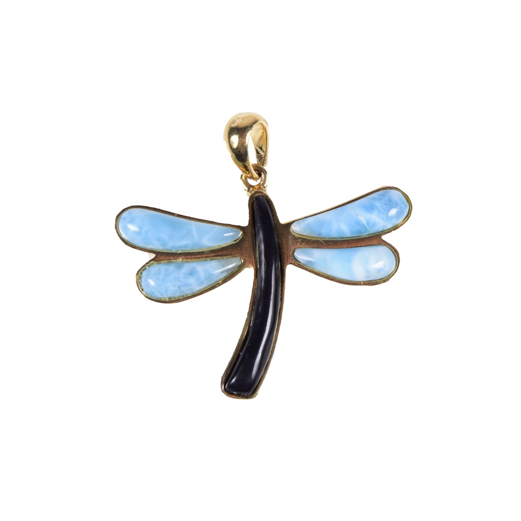 BIG DORATO LARIMAR AND COW HORN DRAGONFLY PENDANT