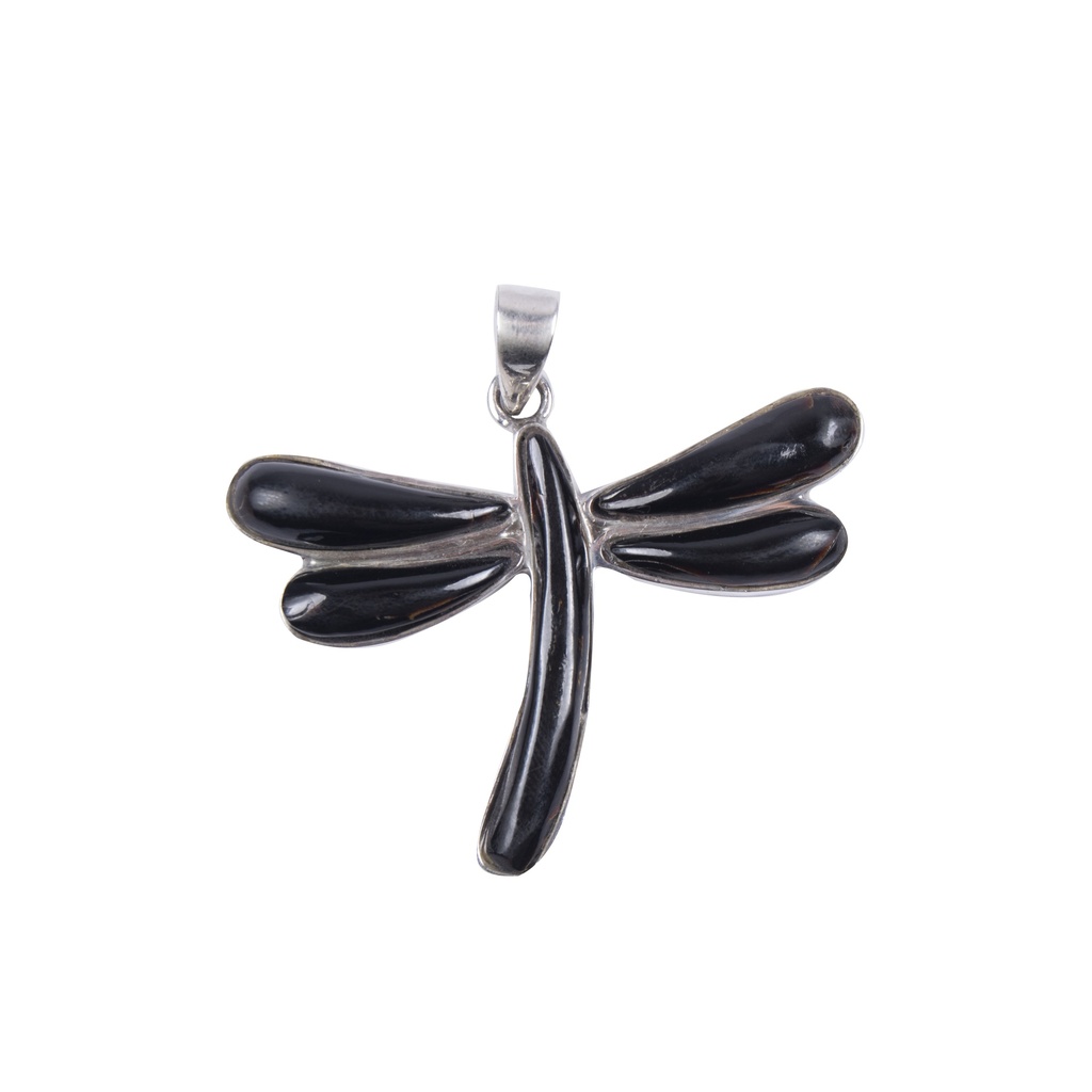 BIG SILVER COW HORN DRAGONFLY PENDANT