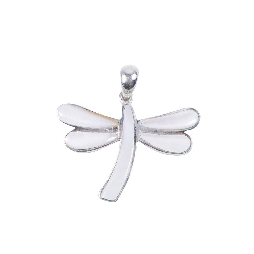 BIG SILVER MOTHER PEARL DRAGONFLY PENDANT