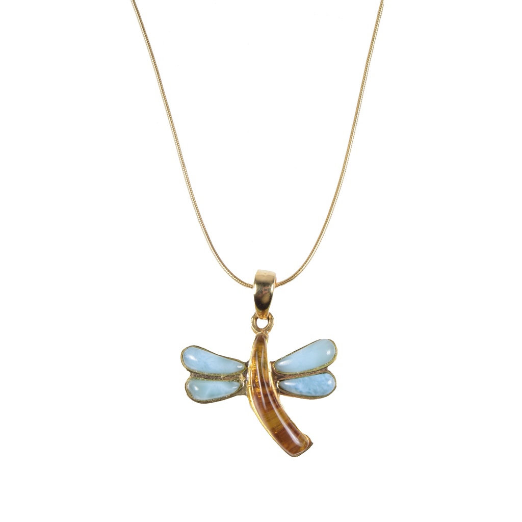 MEDIUM DORATO LARIMAR AND AMBER DRAGONFLY NECKLACE