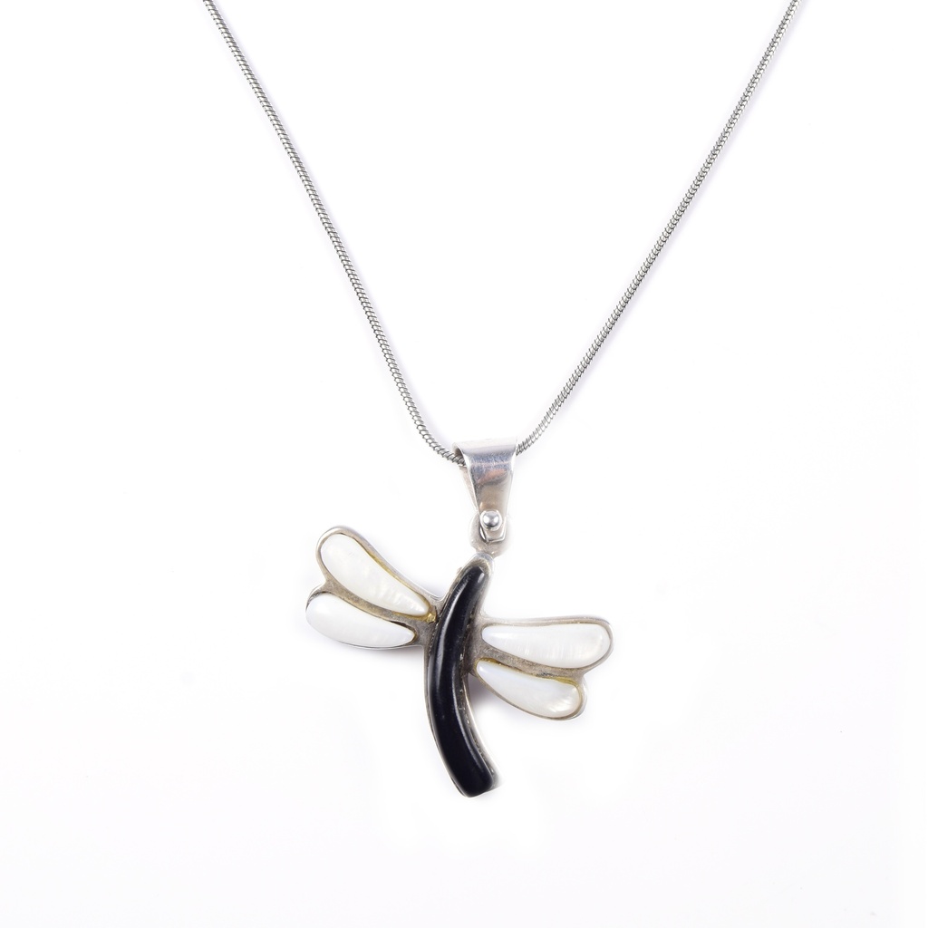 MEDIUM MOTHER PEARL AND COW HORN DRAGONFLY NECKLACE