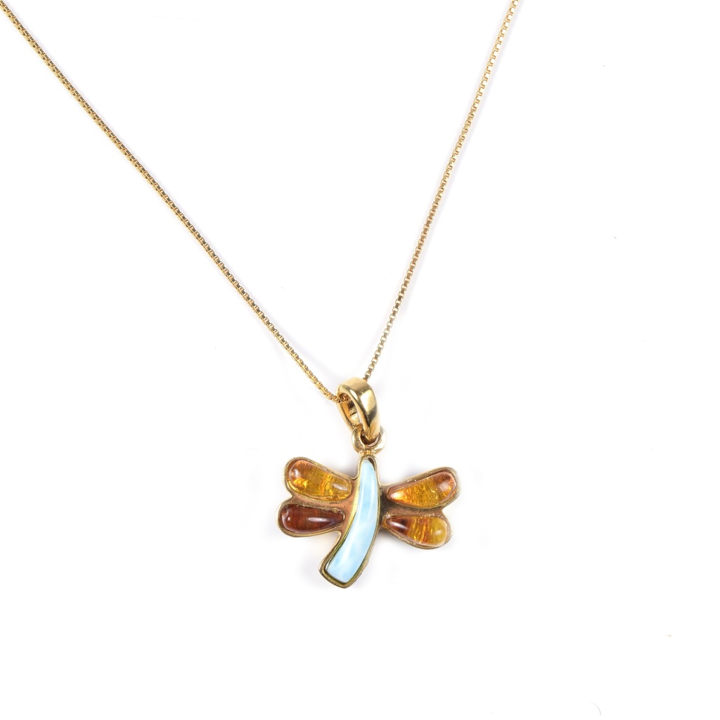 SMALL DORATO AMBER AND LARIMAR DRAGONFLY NECKLACE