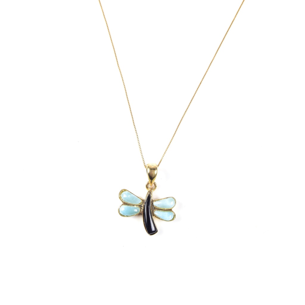 SMALL COW HORN DORATO LARIMAR AND DRAGONFLY NECKLACE