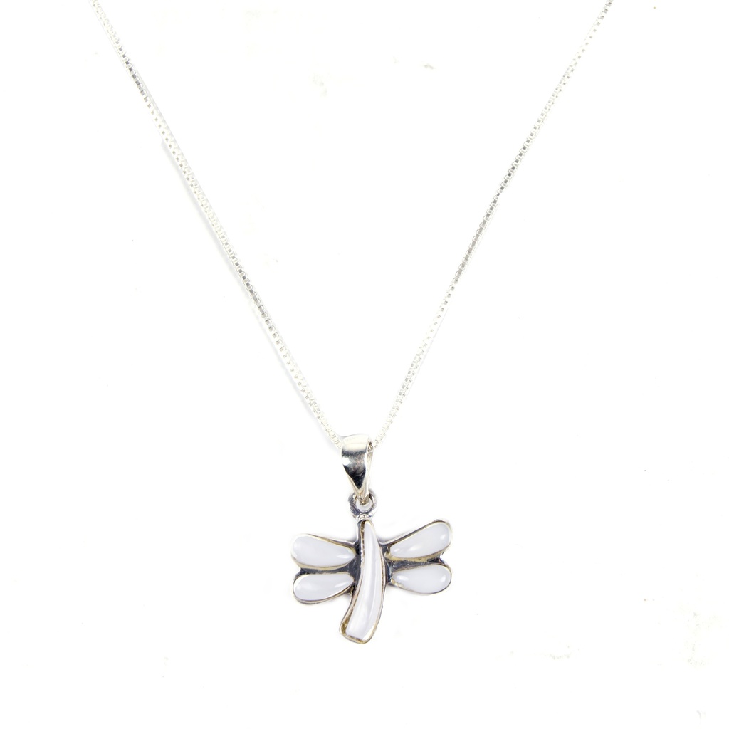 SMALL SILVER MOTHER PEARL DRAGONFLY NECKLACE