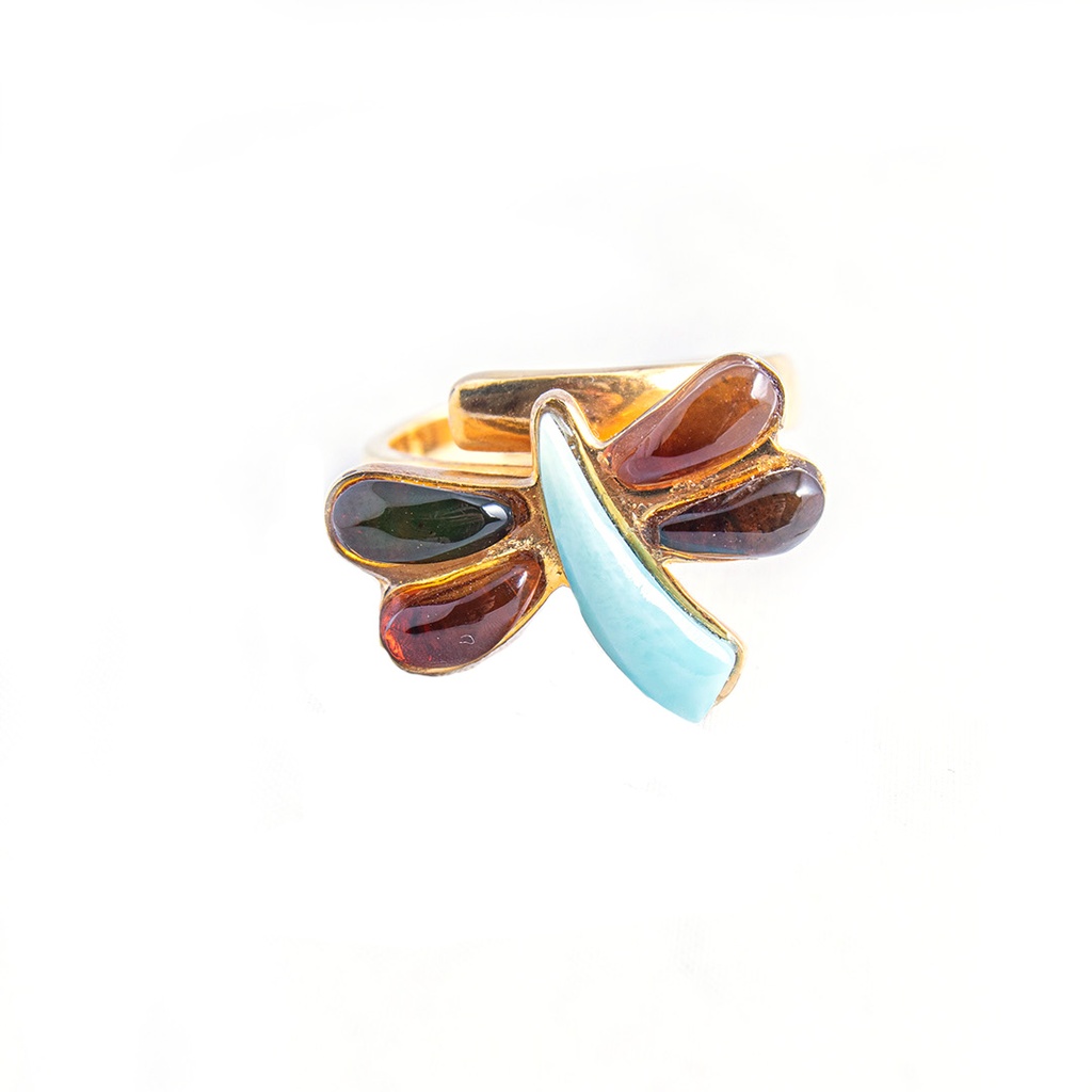 SMALL DORATO AMBER AND LARIMAR DRAGONFLY RING