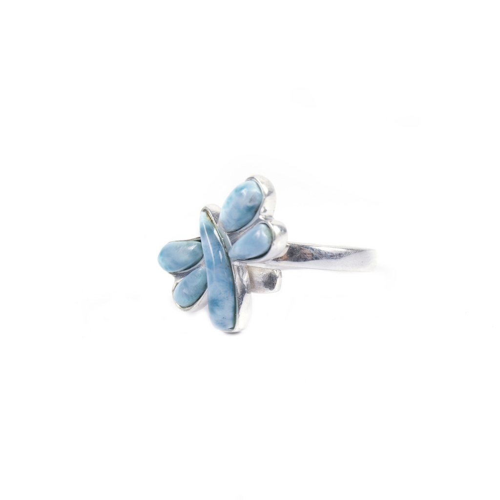 SMALL SILVER LARIMAR DRAGONFLY RING