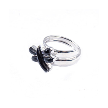SMALL SILVER COW HORN DRAGONFLY RING