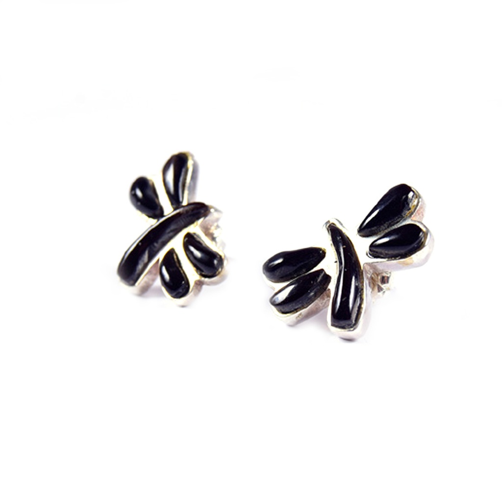SMALL SILVER COW HORN DRAGONFLY EARRINGS