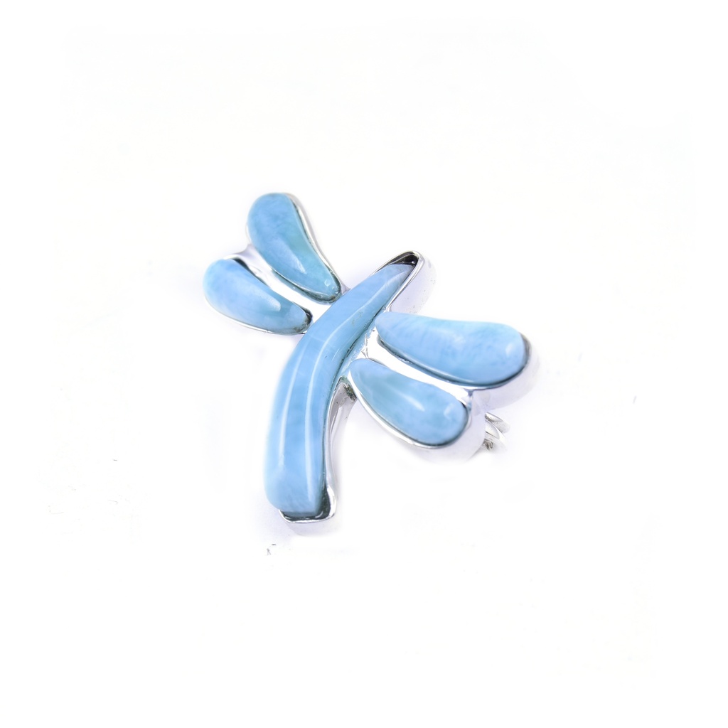 MEDIUM SILVER LARIMAR DRAGONFLY PIN