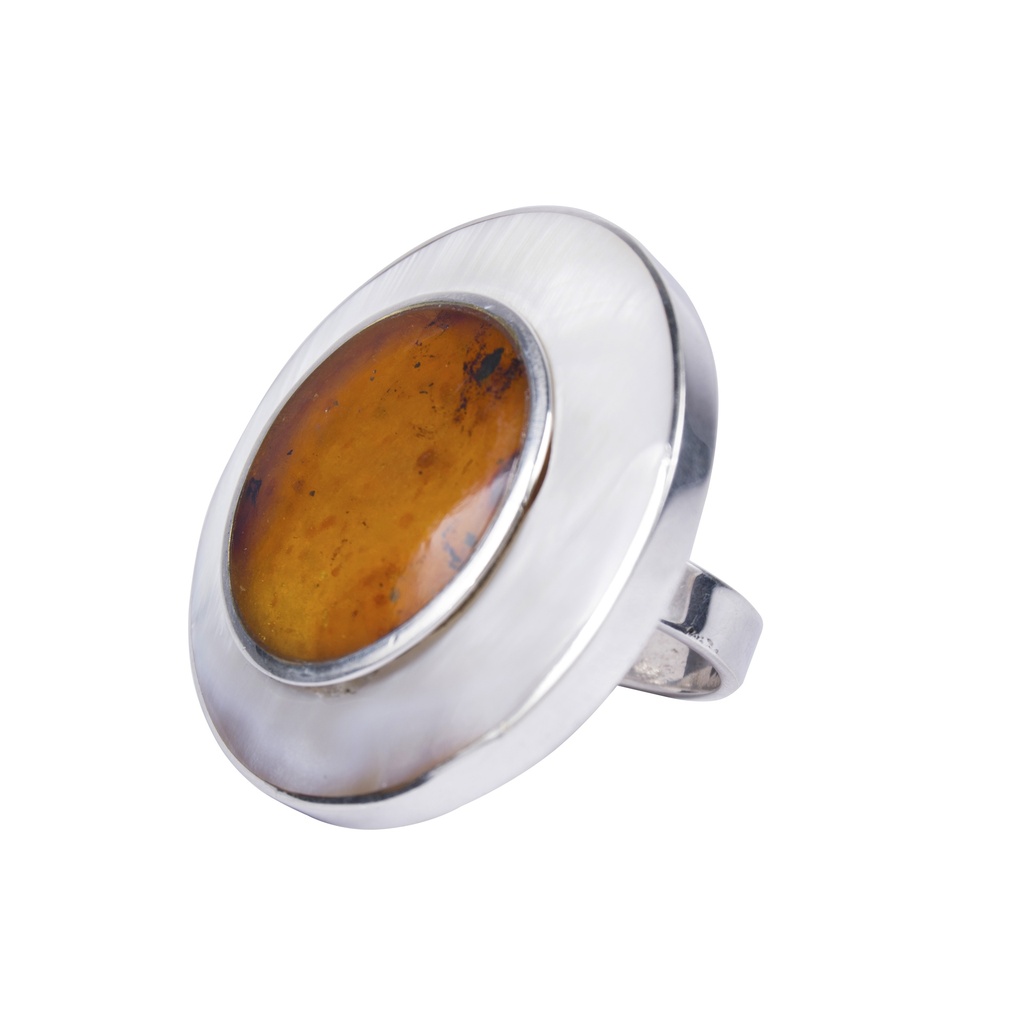 BIG SILVER MOTHER PEARL AND AMBER LUZ RING
