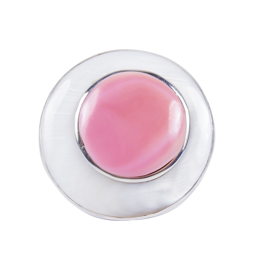 BIG SILVER MOTHER PEARL AND PINK SEA SHEL LUZ RING