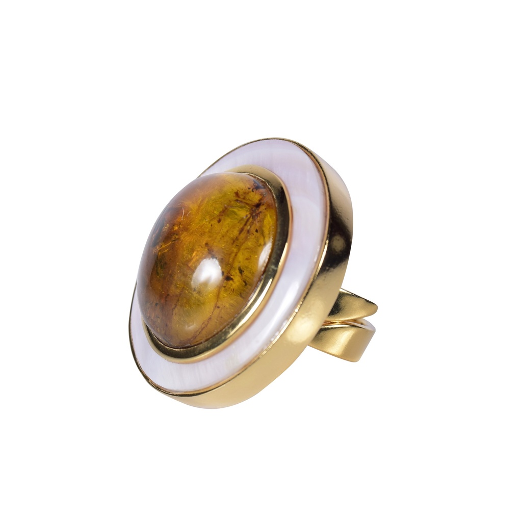 MEDIUM DORATO MOTHER PEARL AND AMBER LUZ RING