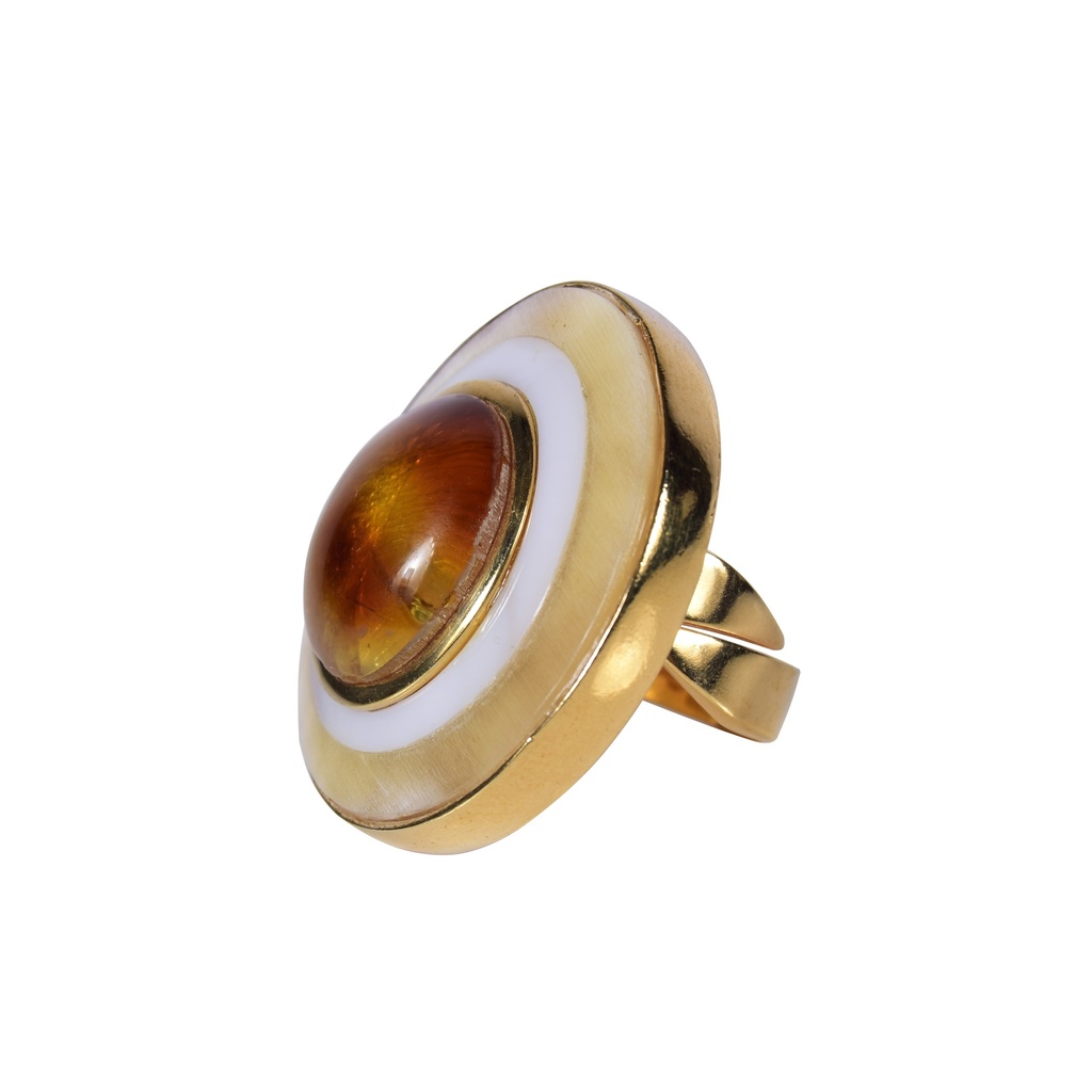 MEDIUM DORATO COW HORN, MOTHER PEARL AND AMBER LUZ RING