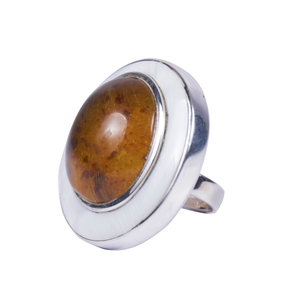 MEDIUM SILVER MOTHER PEARL AND AMBER LUZ RING