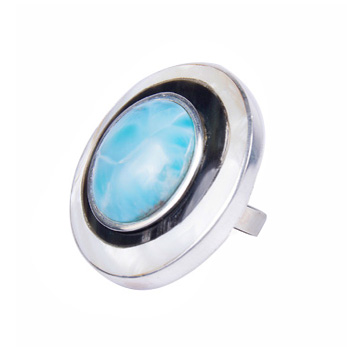 MEDIUM SILVER MOTHER PEARL, COW HORN AND LARIMAR LUZ RING