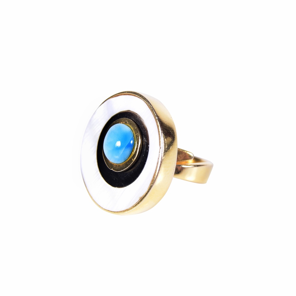 SMALL DORATO MOTHER PEARL, COW HORN AND LARIMAR LUZ RING