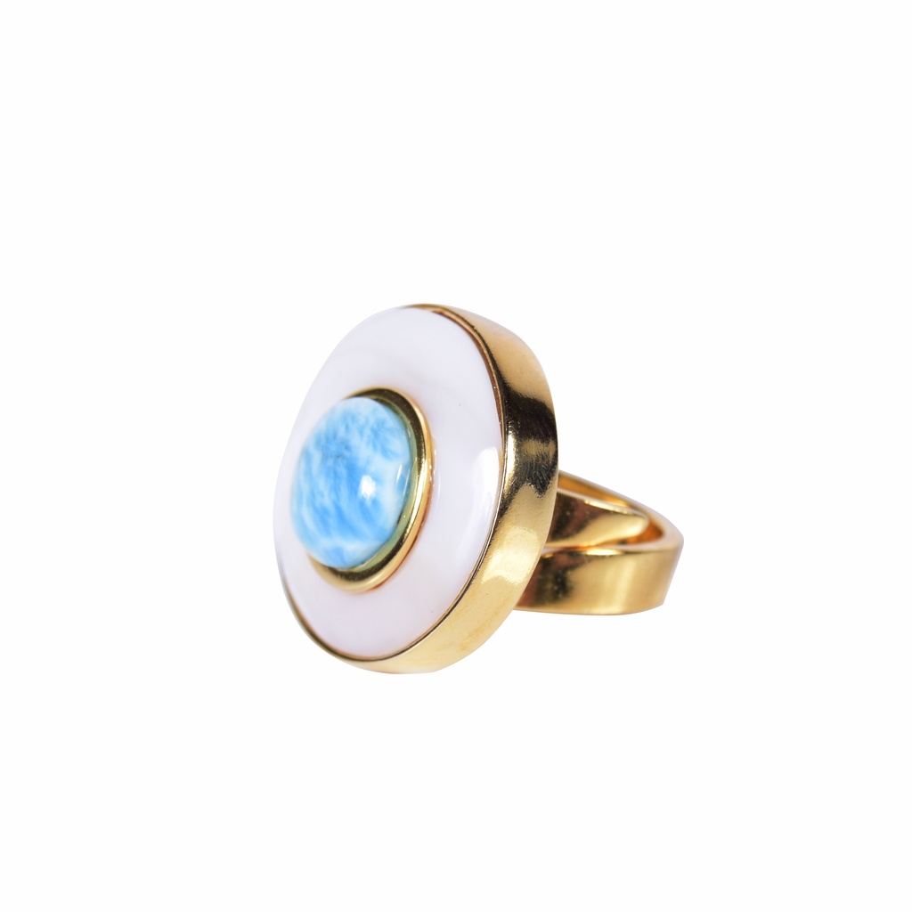 SMALL DORATO MOTHER PEARL AND LARIMAR LUZ RING