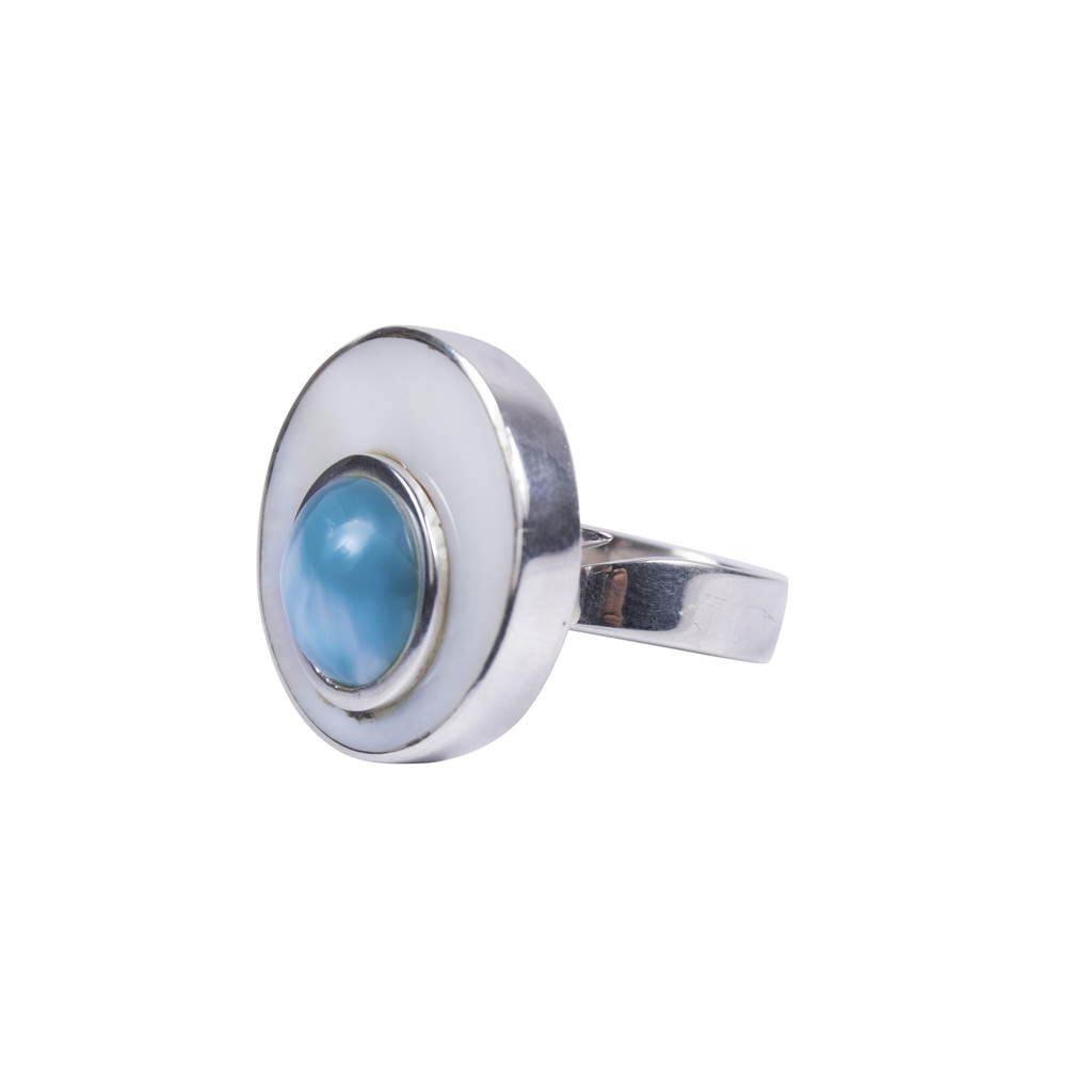 SMALL SILVER MOTHER PEARL AND LARIMAR LUZ RING