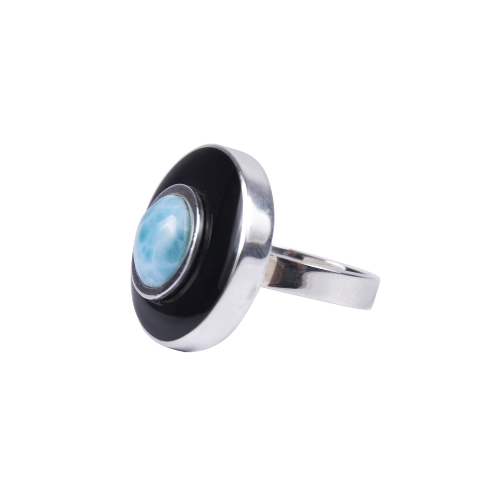 SMALL SILVER COW HORN AND LARIMAR LUZ RING