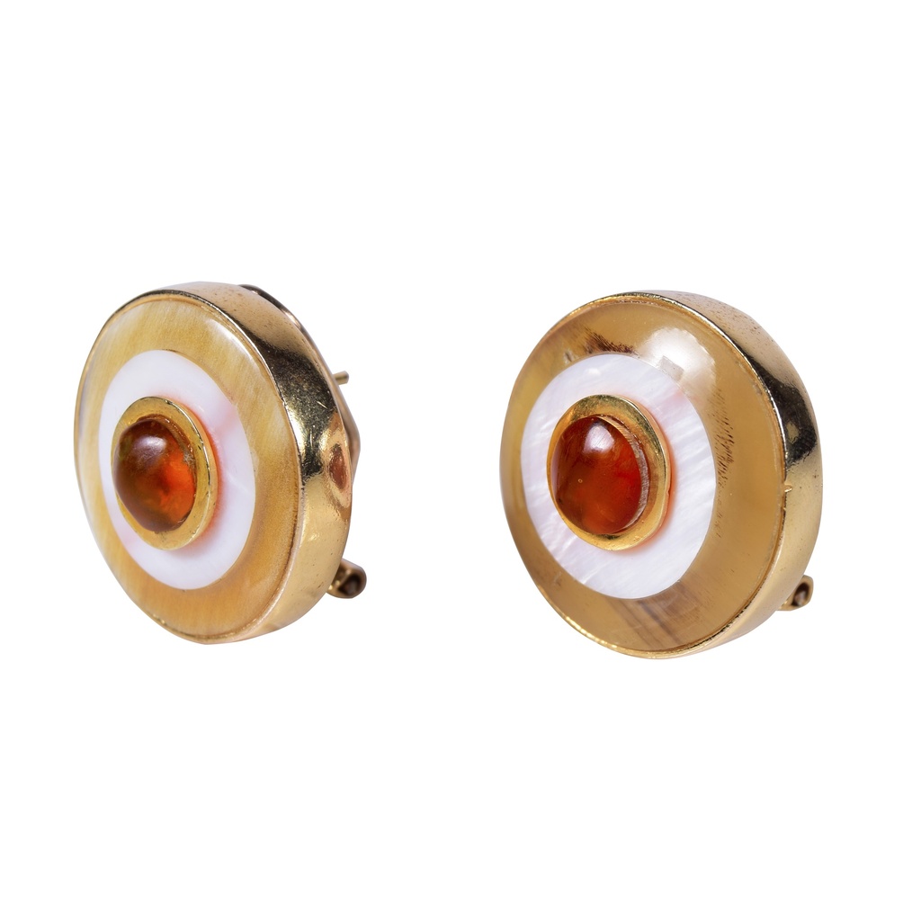 SMALL DORATO COW HORN, MOTHER PEARL AND AMBER LUZ EARRINGS