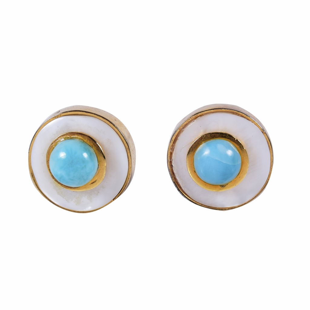 MINI DORATO MOTHER PEARL AND LARIMAR LUZ EARRINGS