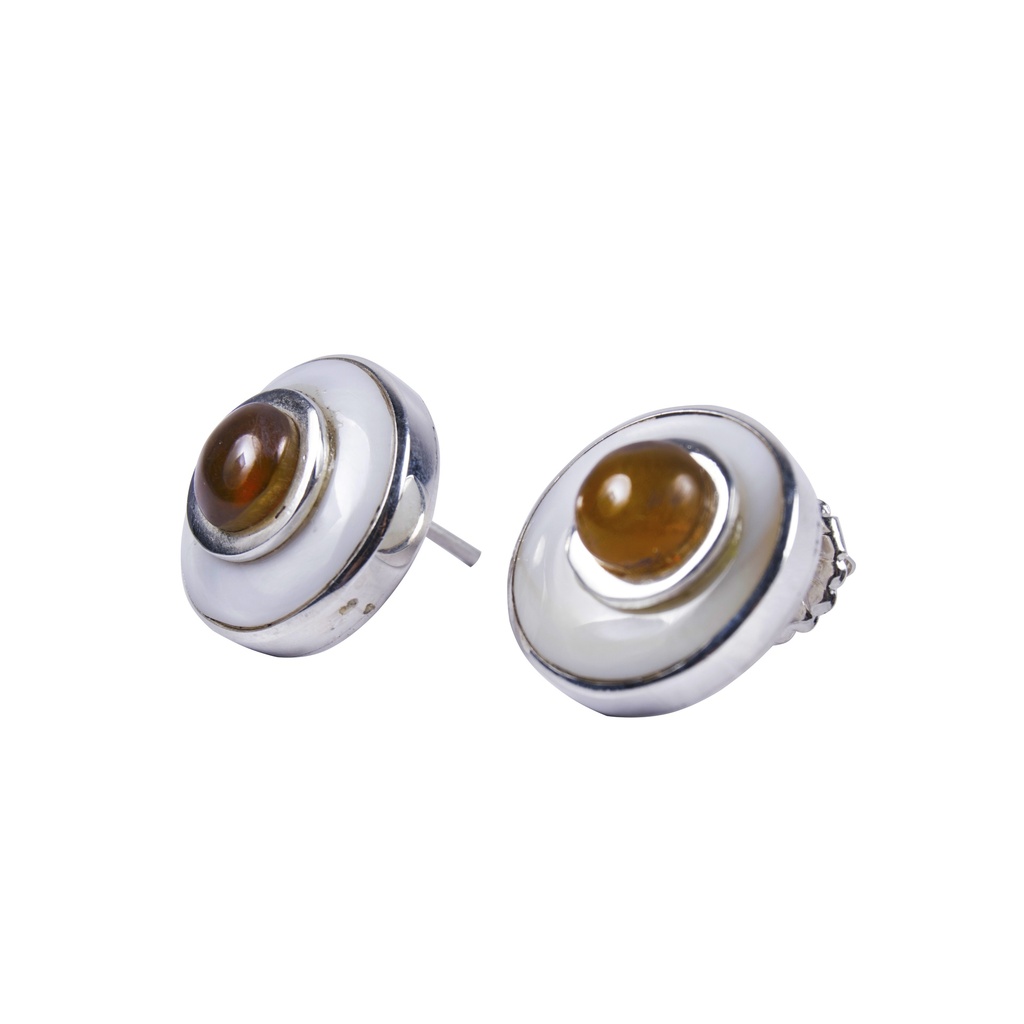 MINI SILVER MOTHER PEARL AND AMBER LUZ EARRINGS