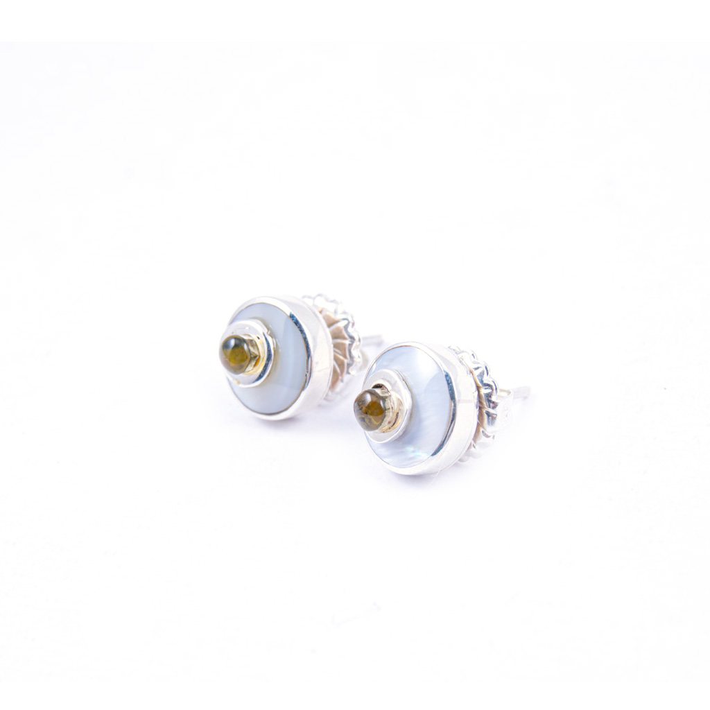 BABY SILVER MOTHER PEARL AND AMBER LUZ EARRINGS