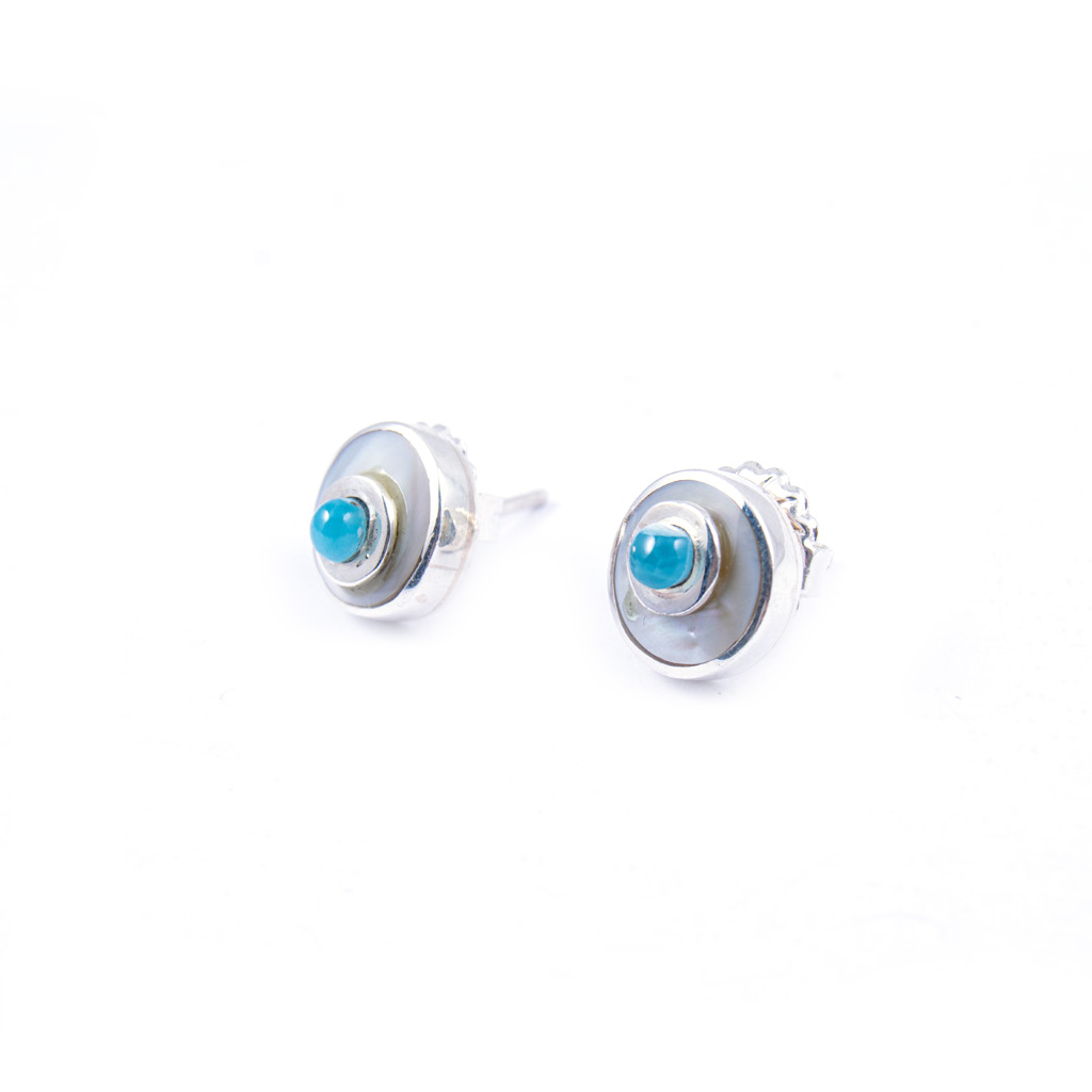 BABY SILVER MOTHER PEARL AND LARIMAR LUZ EARRINGS