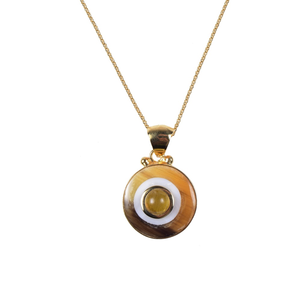 SMALL DORATO COW HORN, MOTHER PEARL AND AMBER LUZ NECKLACE