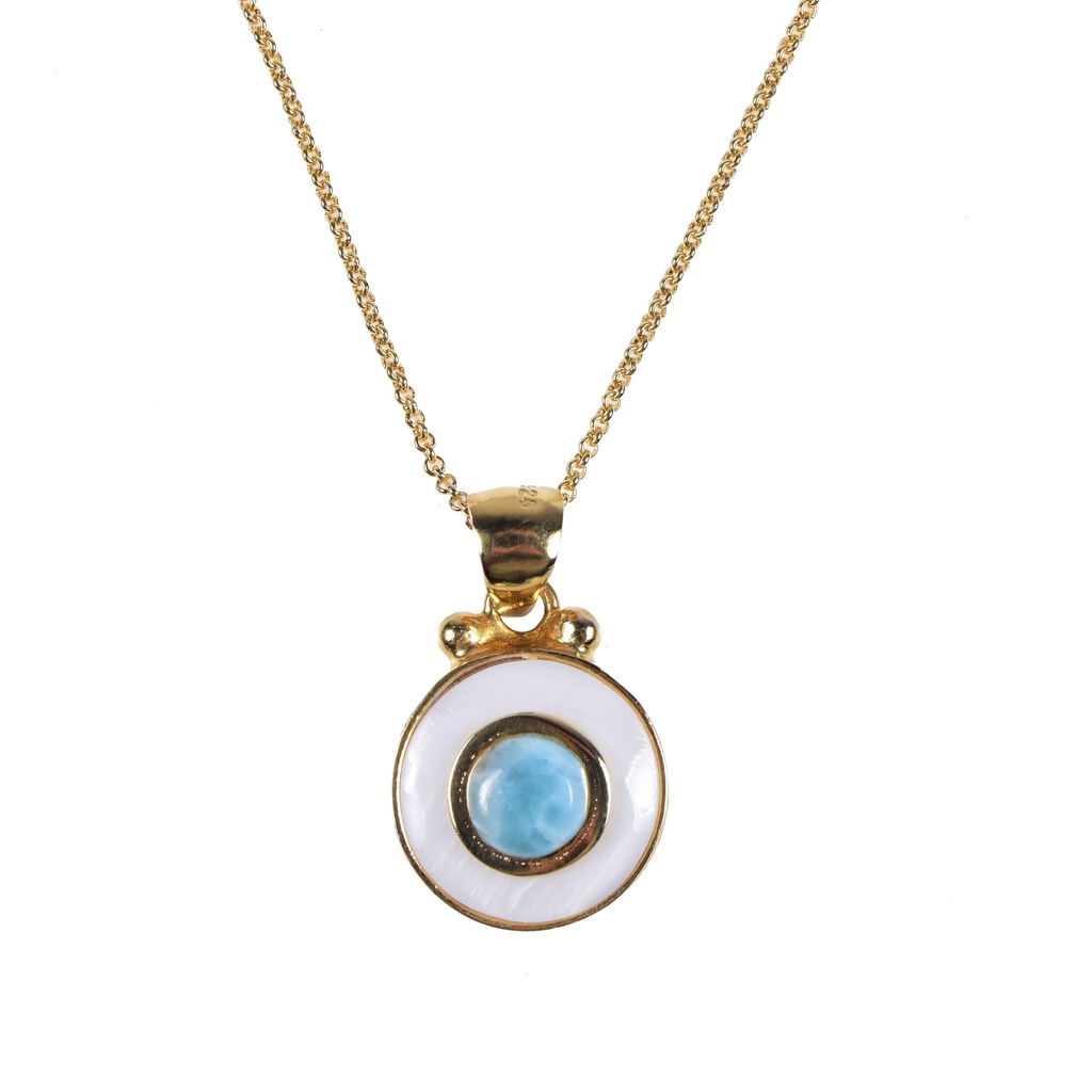 SMALL DORATO MOTHER PEARL AND LARIMAR LUZ NECKLACE
