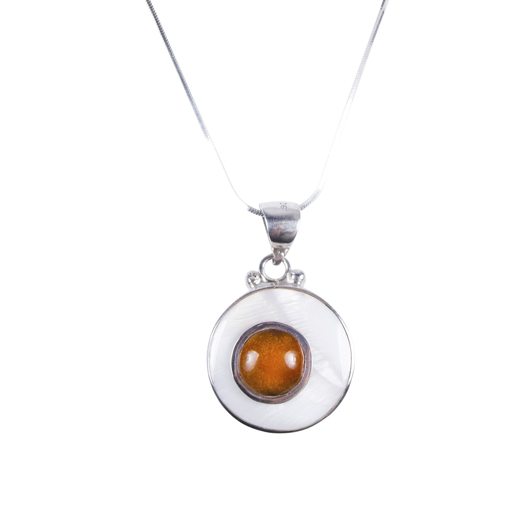 SMALL SILVER MOTHER PEARL AND AMBER LUZ NECKLACE