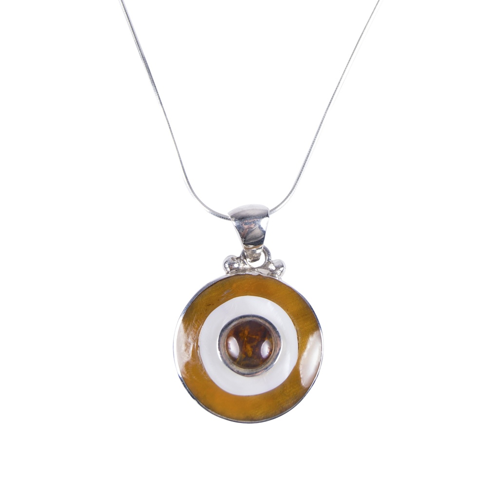 SMALL SILVER COW HORN, MOTHER PEARL AND AMBER LUZ NECKLACE
