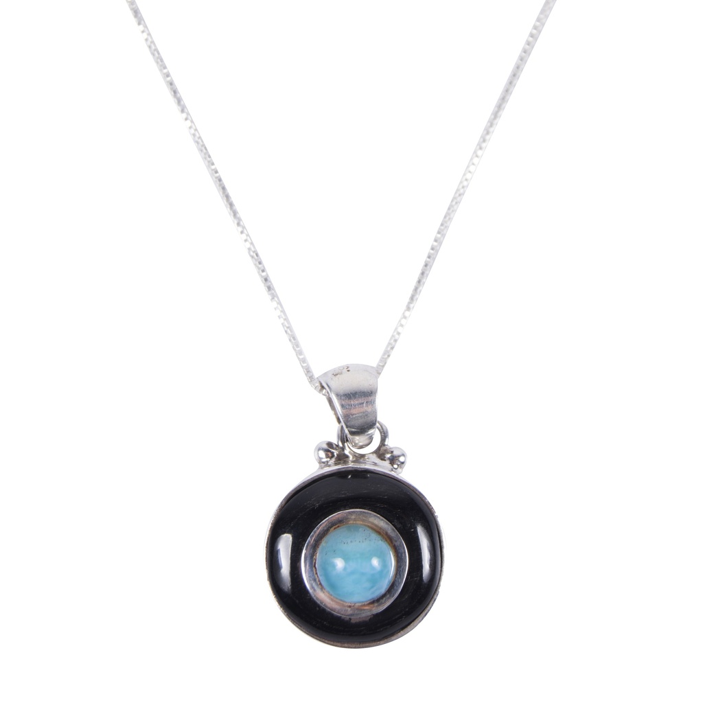 SMALL SILVER COW HORN AND LARIMAR LUZ NECKLACE