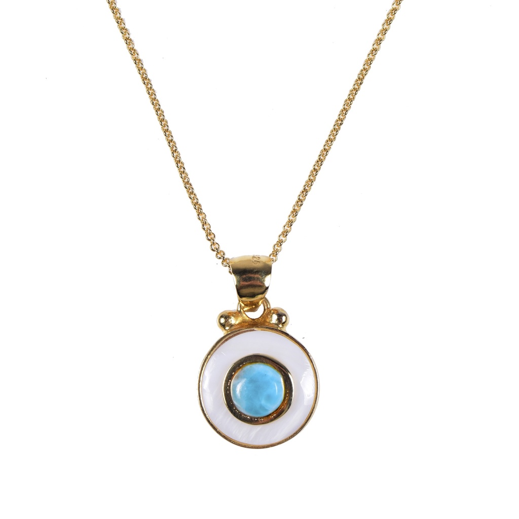 MINI DORATO MOTHER PEARL AND LARIMAR LUZ NECKLACE