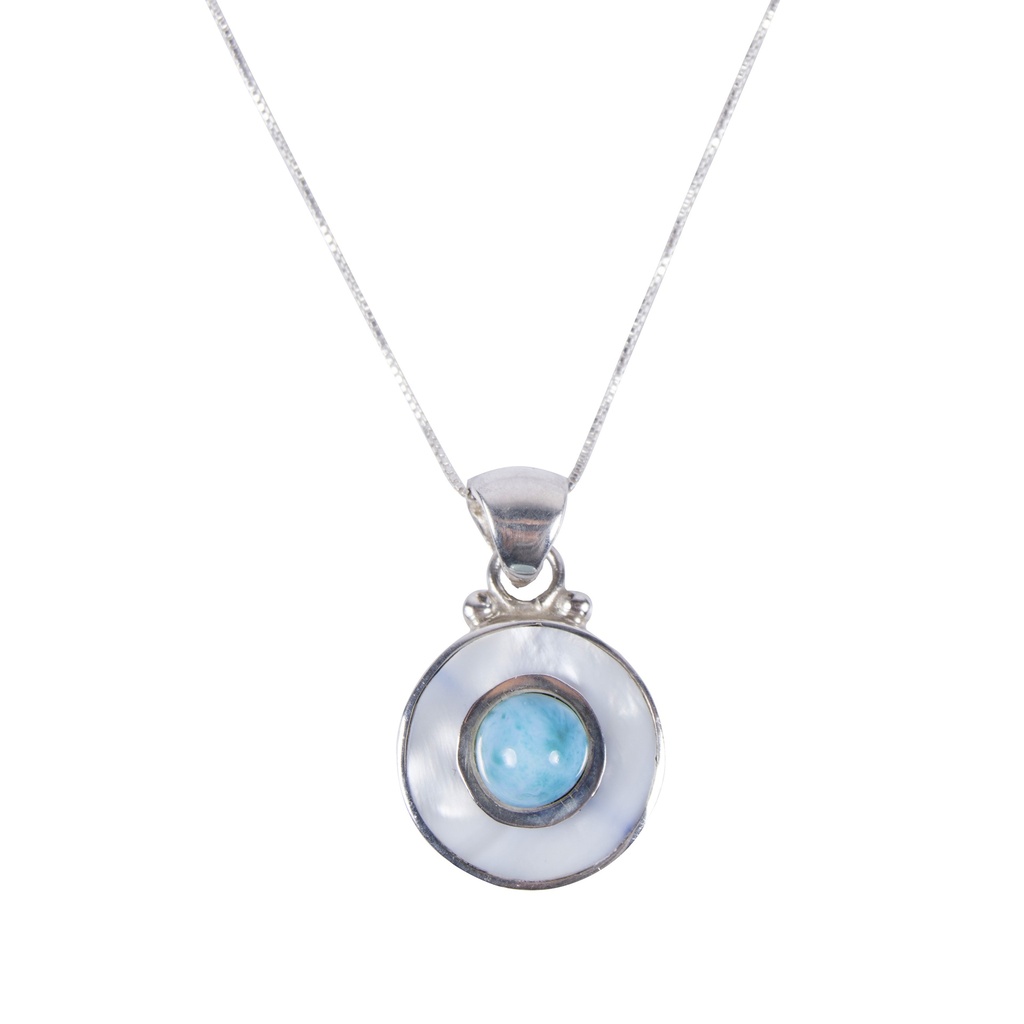 MINI SILVER MOTHER PEARL AND LARIMAR LUZ NECKLACE