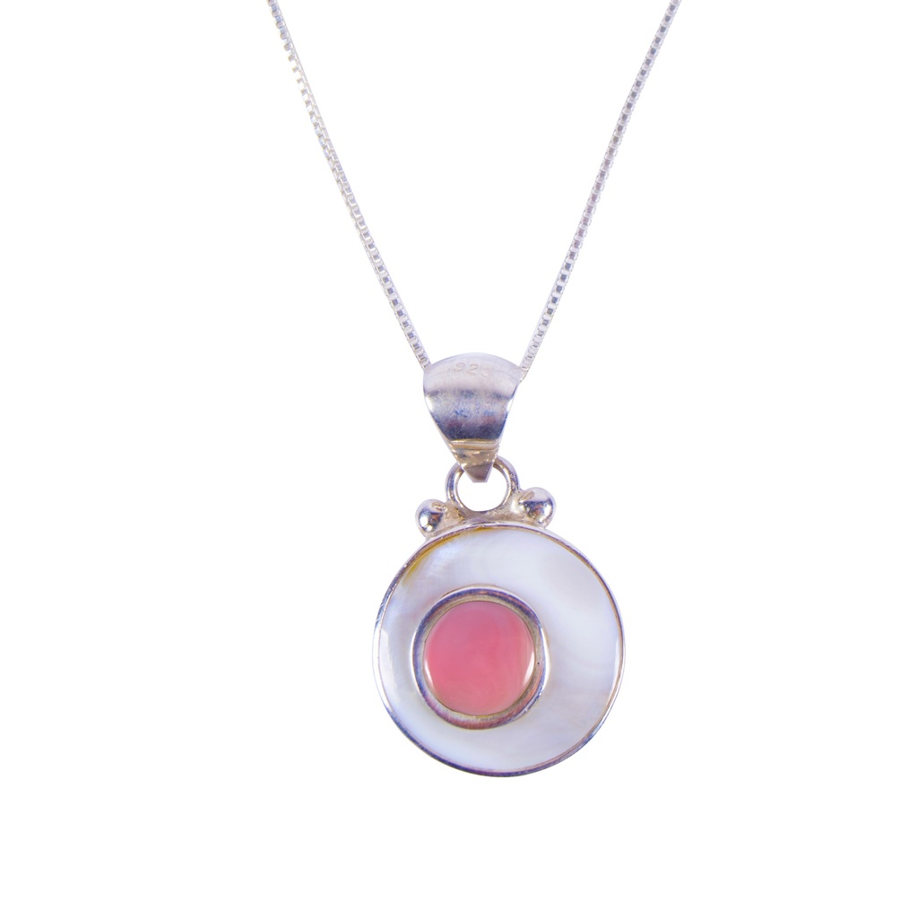 MINI SILVER MOTHER PEARL AND PINK SEA SHEL LUZ NECKLACE