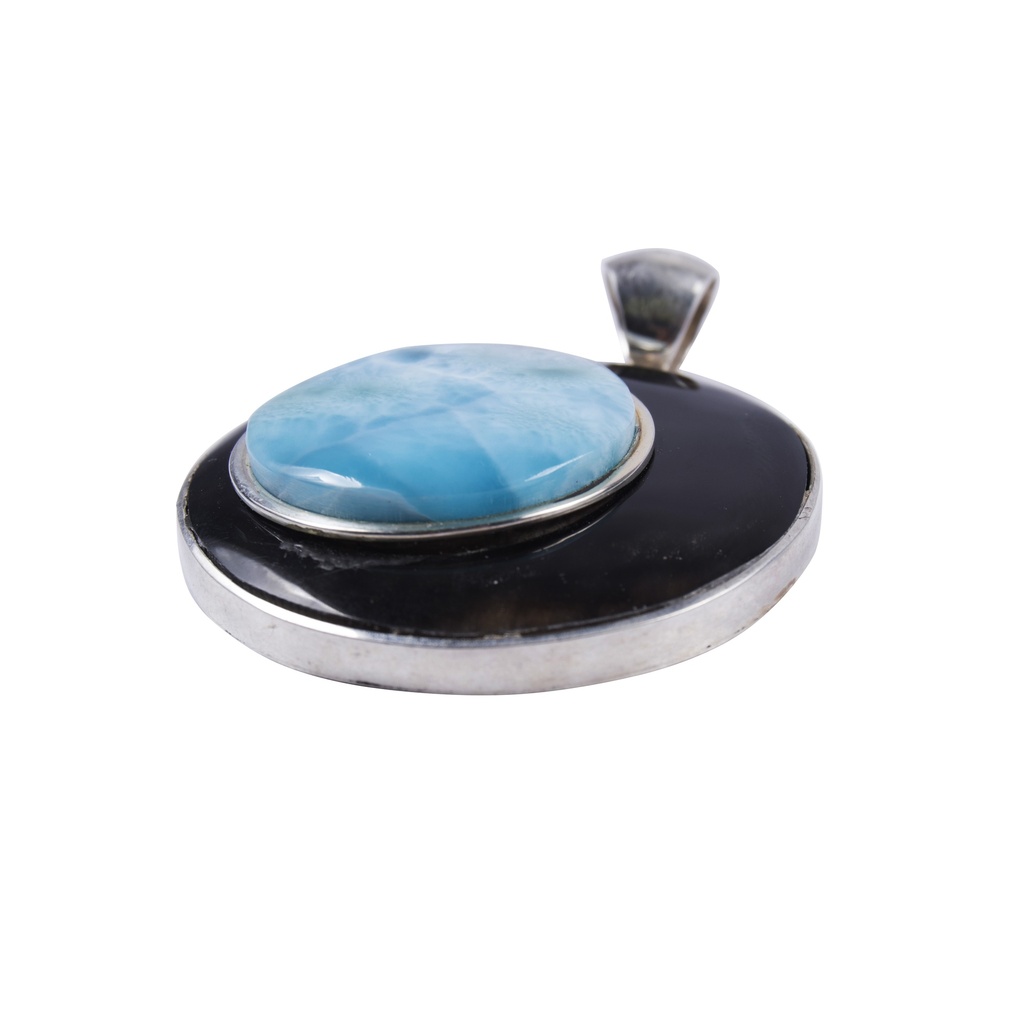 BIG SILVER COW HORN AND LARIMAR LUZ PENDANT