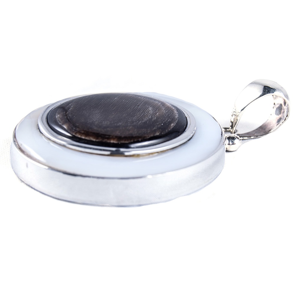 BIG SILVER MOTHER PEARL AND COW HORN LUZ PENDANT