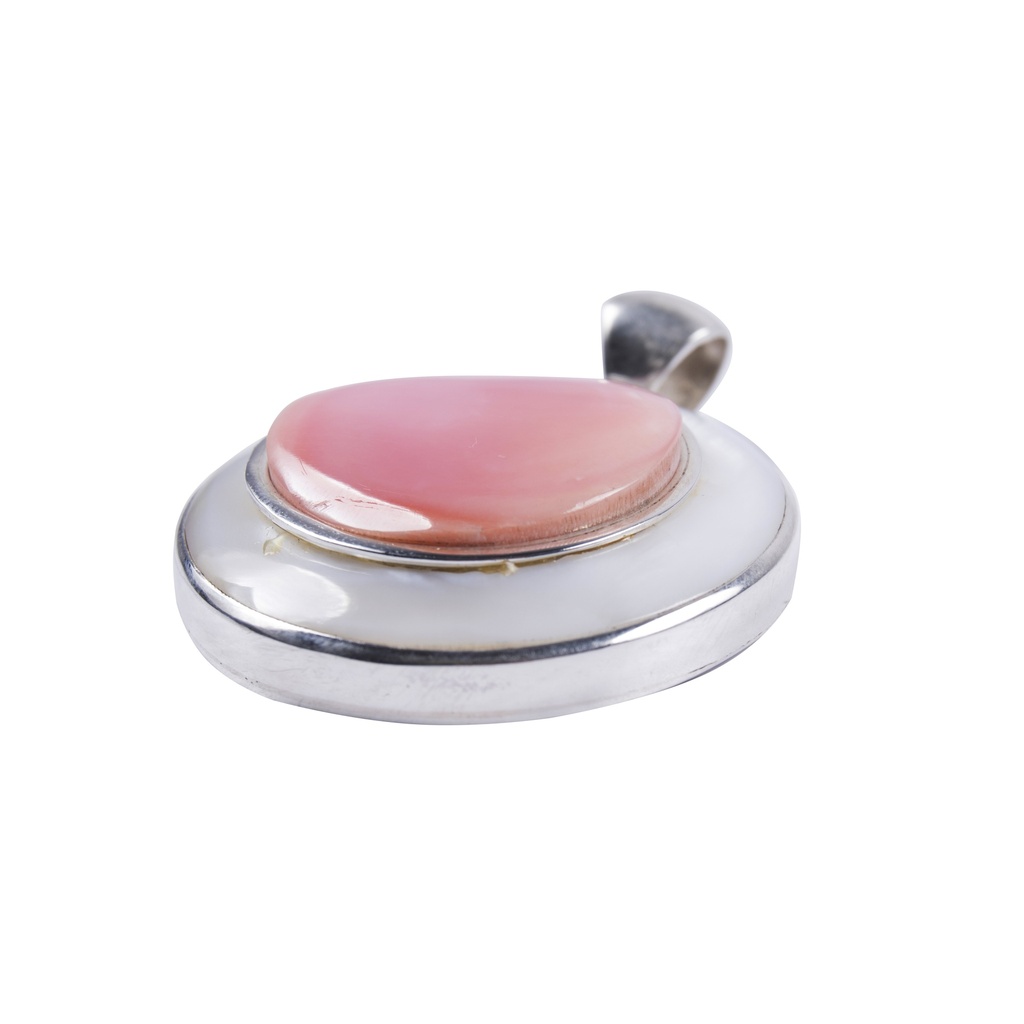BIG SILVER MOTHER PEARL AND PINK SEA SHEL LUZ PENDANT