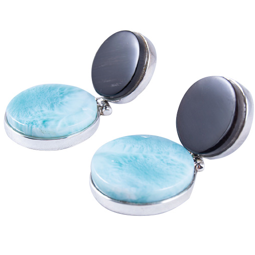 REDONDO SILVER COW HORN AND LARIMAR EARRINGS
