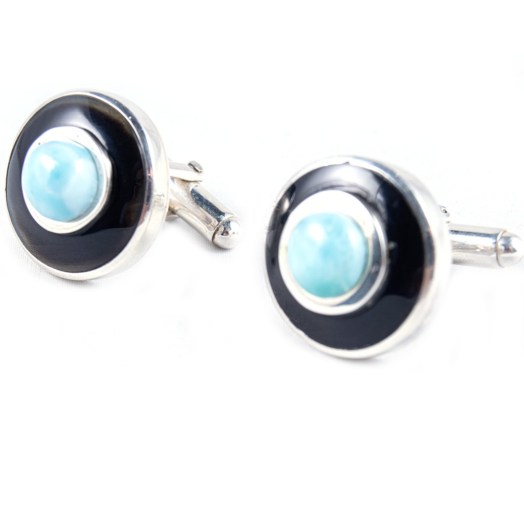 SILVER COW HORN AND LARIMAR CUFFLINK