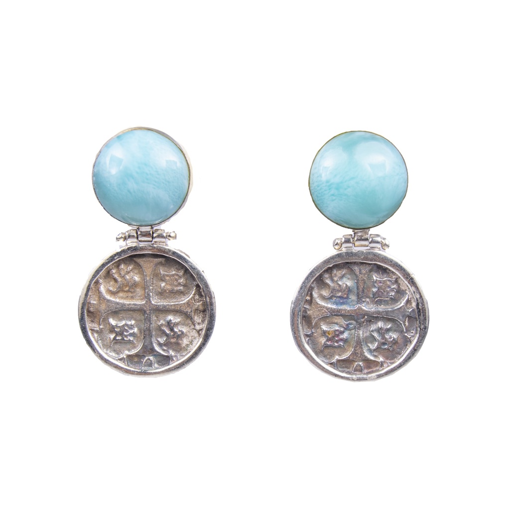 MONEDA SILVER LARIMAR ROUND EARRINGS