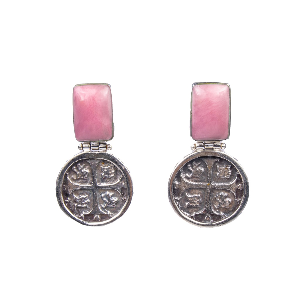 MONEDA SILVER PINK SEA SHELL SQUARE EARRINGS