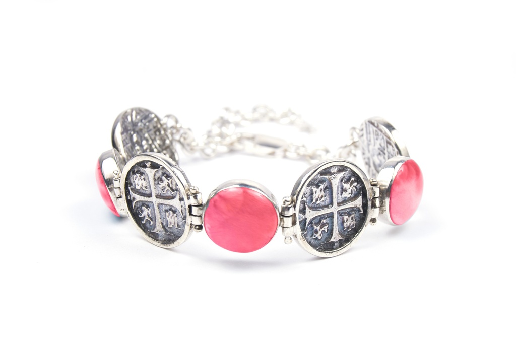 MONEDA SILVER PINK SEA SHELL ROUND BRACELET