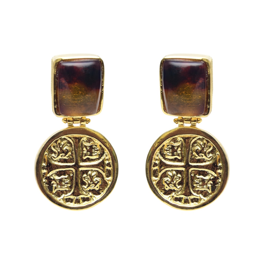 MONEDA DORATO AMBER SQUARE EARRINGS