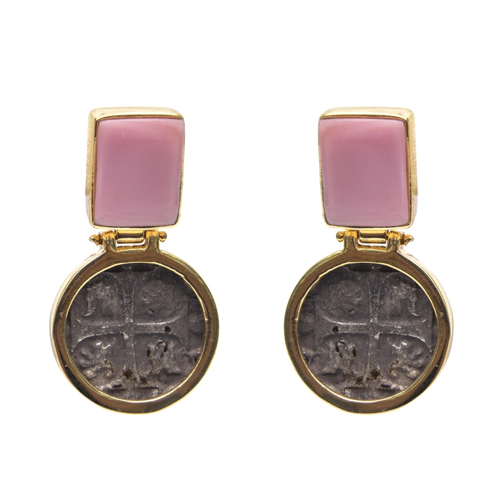 MONEDA DT/PT PINK SEA SHELL SQUARE EARRINGS