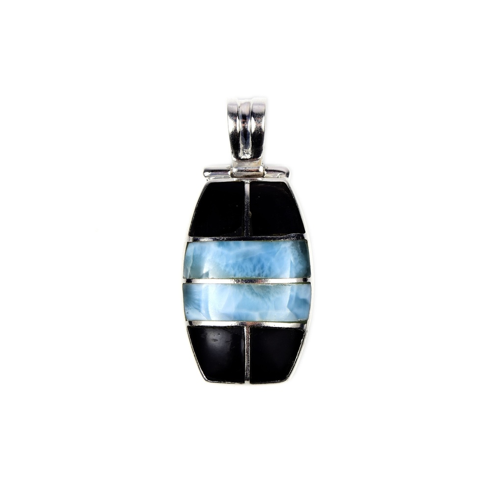 NO. 2 SILVER LARIMAR AND COW HORN PENDANT