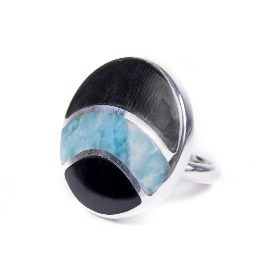 NO. 5 SILVER COW HORN AND LARIMAR BIG RING