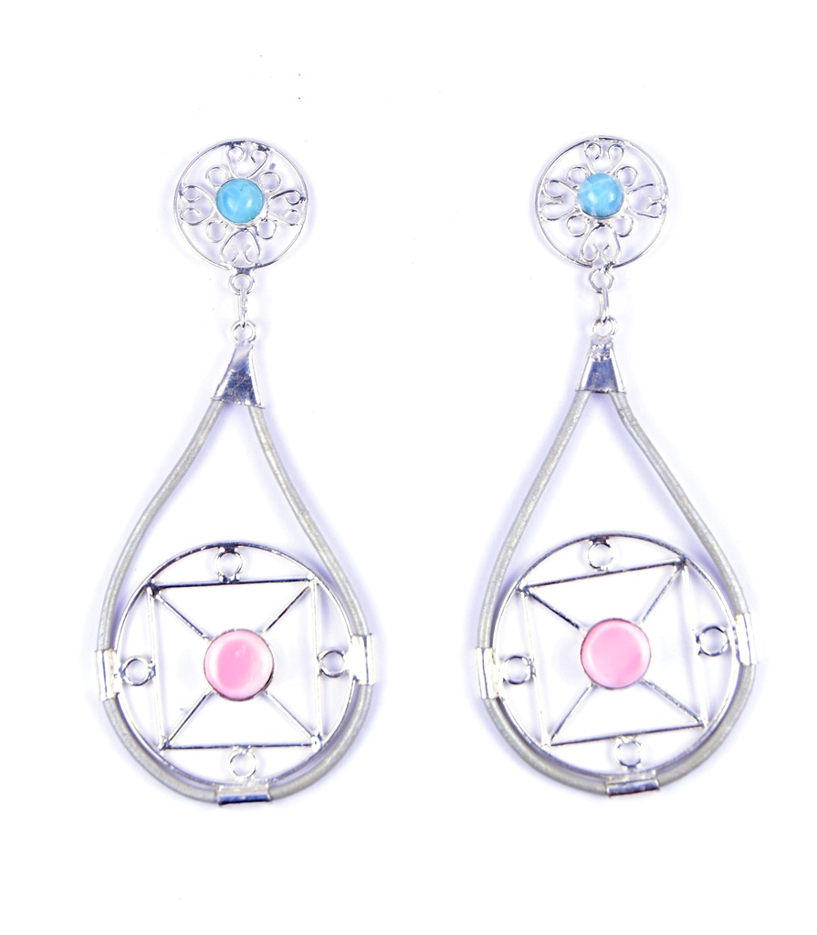 AUTO PIEL SILVER LARIMAR AND SEA SHELL EARRINGS